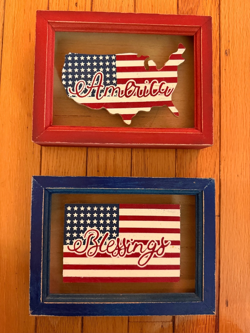 America USA set of 2 shadow box style wooden decor 6 x 8 x 1.5